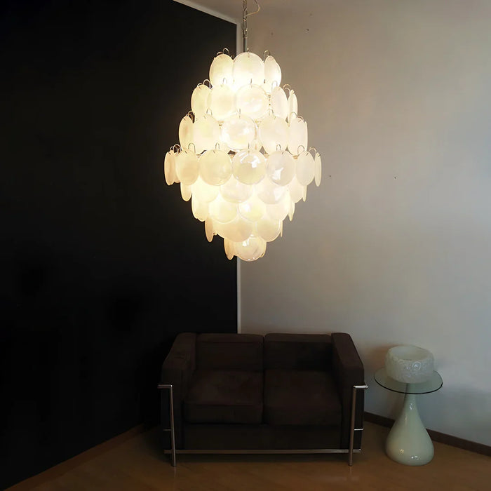 Huge Vintage Murano White Disks Chandelier-DWHOME
