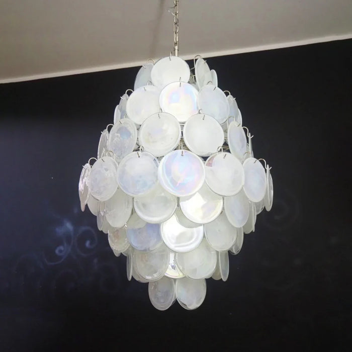 Huge Vintage Murano White Disks Chandelier-DWHOME