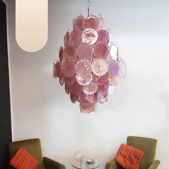 Huge Vintage Murano Pink Disks Chandelier-DWHOME