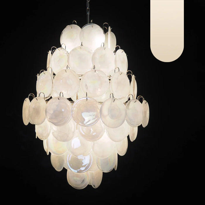 Huge Vintage Murano White Disks Chandelier-DWHOME