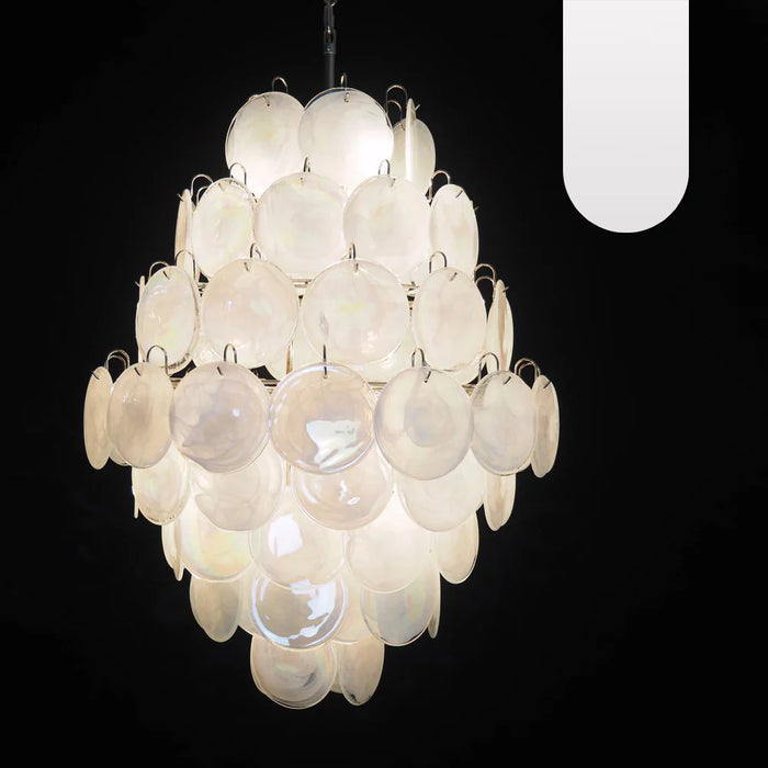 Huge Vintage Murano White Disks Chandelier-DWHOME