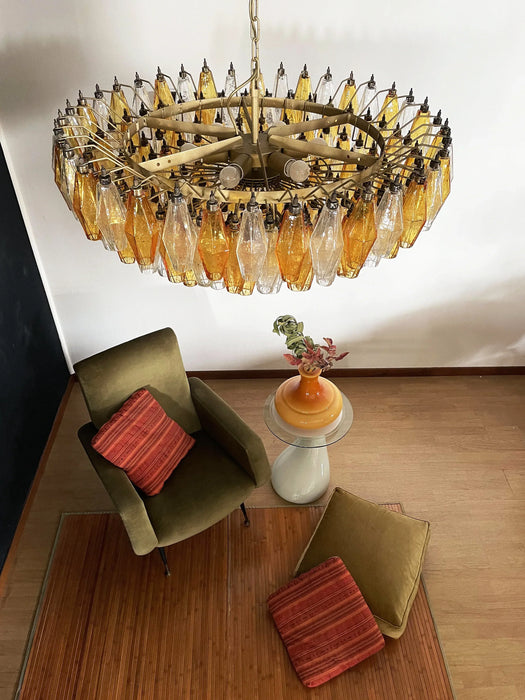 Murano Faceted Transparent Amber Glass Chandelier-DWHOME