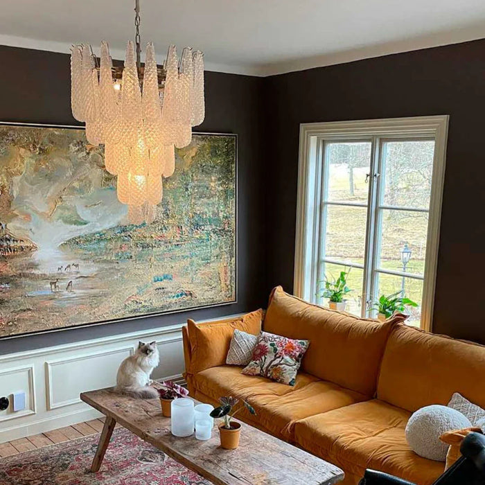 Vintage Transparent Murano Glass Petals Drop Chandelier-DWHOME
