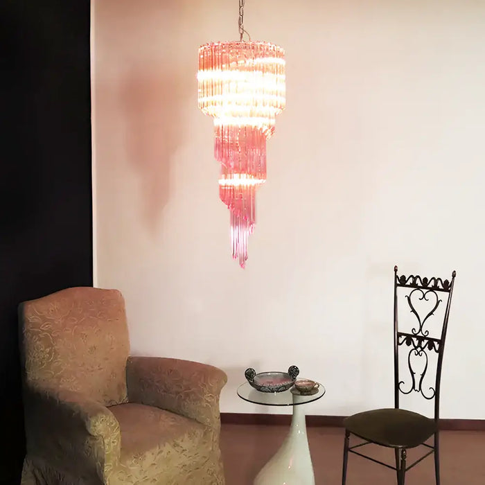 Murano Spiral Pink Prism Glass Chandelier-DWHOME