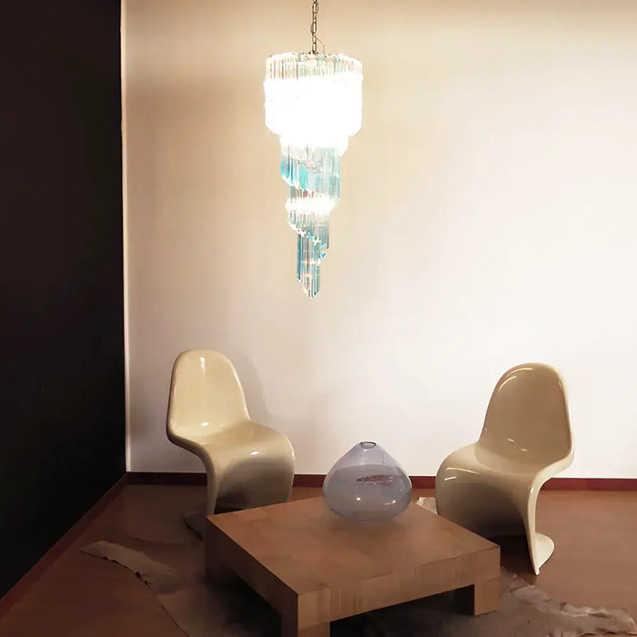 Murano Spiral Transparent Blue Prism Glass Chandelier-DWHOME