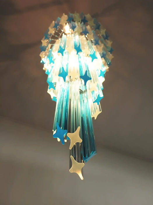 Murano Spiral Transparent Blue Prism Glass Chandelier-DWHOME