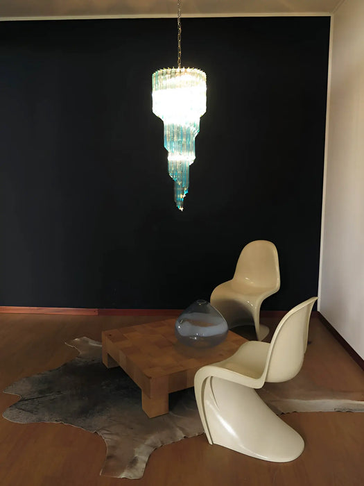Murano Spiral Transparent Blue Prism Glass Chandelier-DWHOME