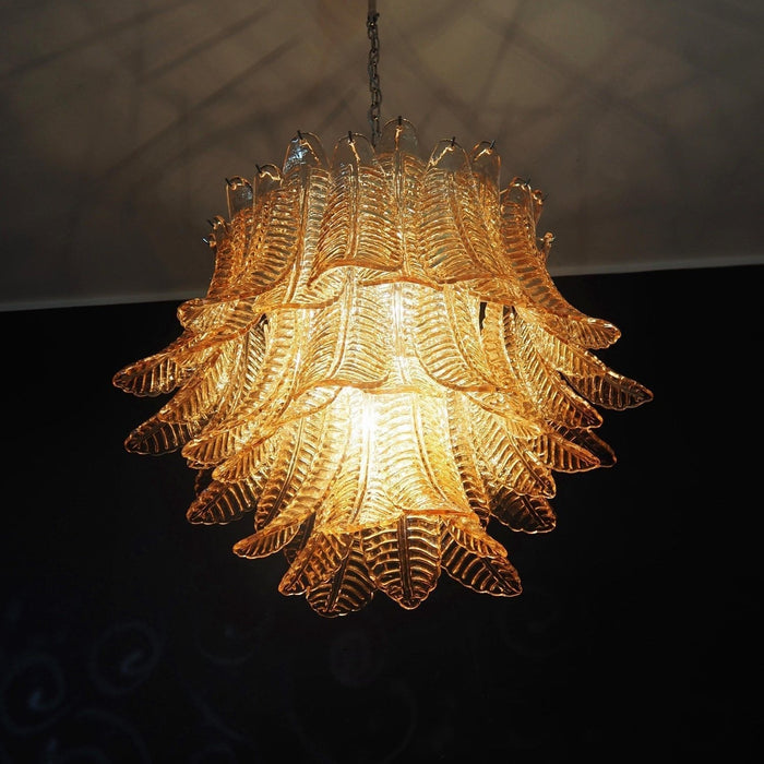 Murano Amber Glass Leaf Chandelier-DWHOME