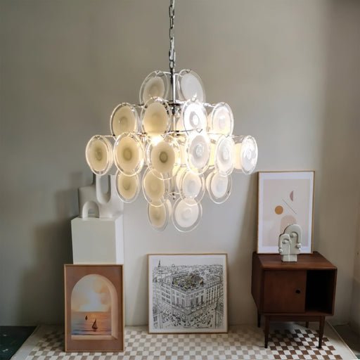 Murano Disc White Glass Chandelier-DWHOME