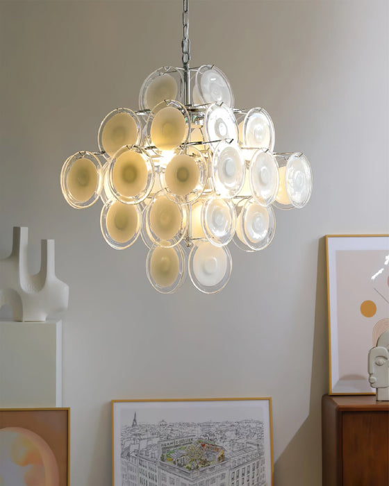 Murano Disc White Glass Chandelier-DWHOME