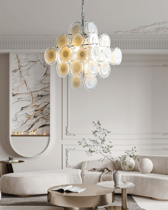 Murano Disc White Glass Chandelier-DWHOME