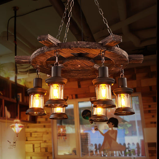 Nautical Industrial Style Wooden Chandelier-DWHOME