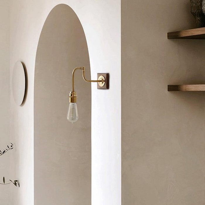 Ogilvy brushed brass & wood wall light-DWHOME