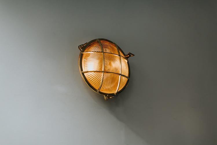 Nautilus Round Brass cage outdoor wall light / ceiling light - DWHOME