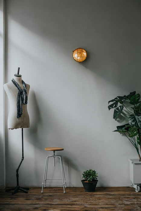 Nautilus Round Brass cage outdoor wall light / ceiling light - DWHOME