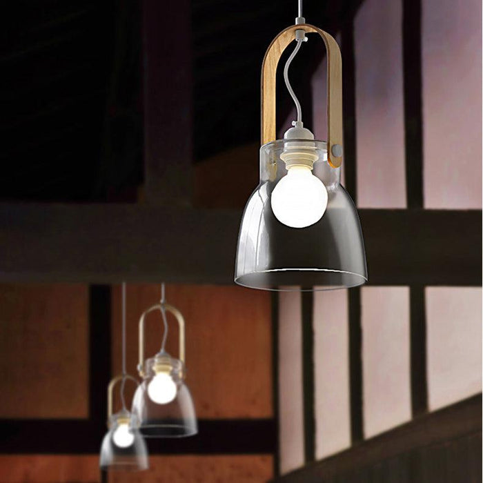 Skandi Clear Glass Wooden Look Pendant Light - DWHOME
