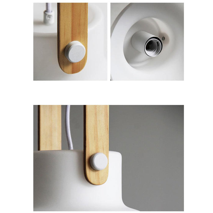 Skandi white milk glass wooden handle pendant light - DWHOME