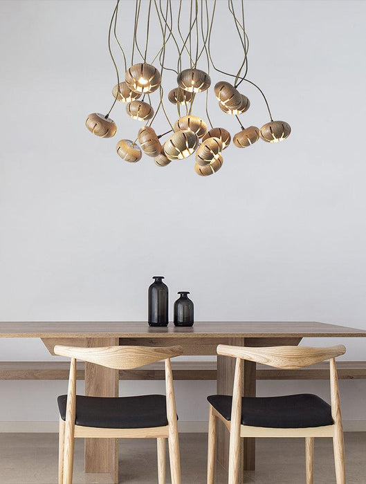 Wooden Petal Round Cluster Pendant Light - DWHOME