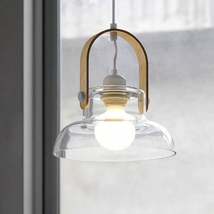 Skandi Clear Glass Wooden Look Pendant Light-DWHOME