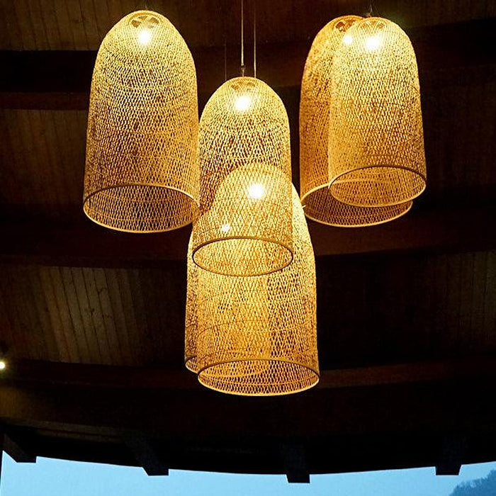 Kandang Rattan Wicker Bamboo Cage Pendant Light-DWHOME