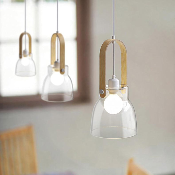 Skandi Clear Glass Wooden Look Pendant Light - DWHOME