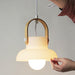 Skandi white milk glass wooden handle pendant light - DWHOME