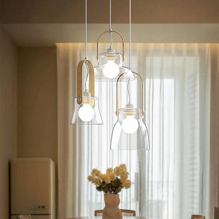 Skandi Clear Glass Wooden Look Pendant Light - DWHOME