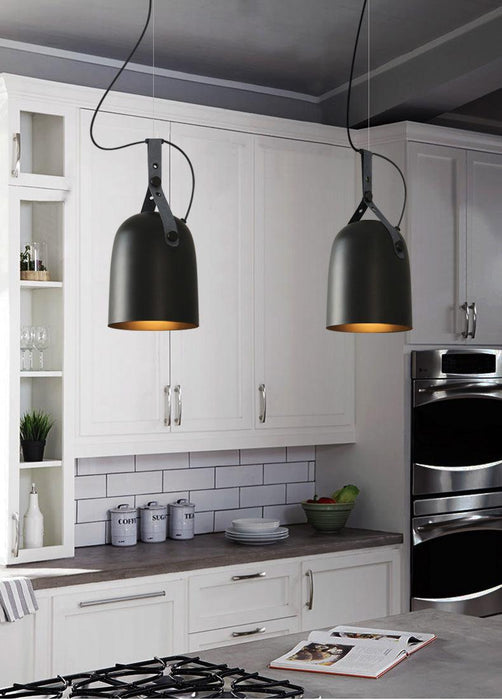 Kemi loft minimalist monochrome pendant light with strap handle - DWHOME