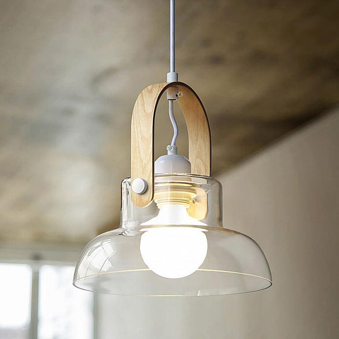 Skandi Clear Glass Wooden Look Pendant Light - DWHOME