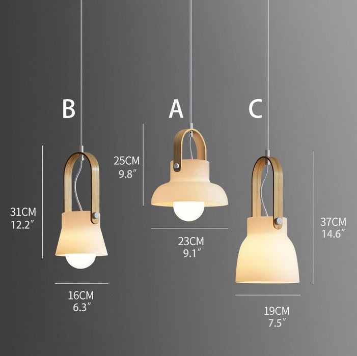 Skandi white milk glass wooden handle pendant light - DWHOME