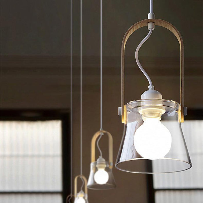 Skandi Clear Glass Wooden Look Pendant Light - DWHOME