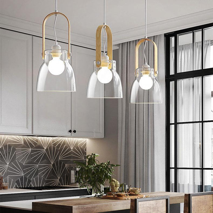 Skandi Clear Glass Wooden Look Pendant Light - DWHOME