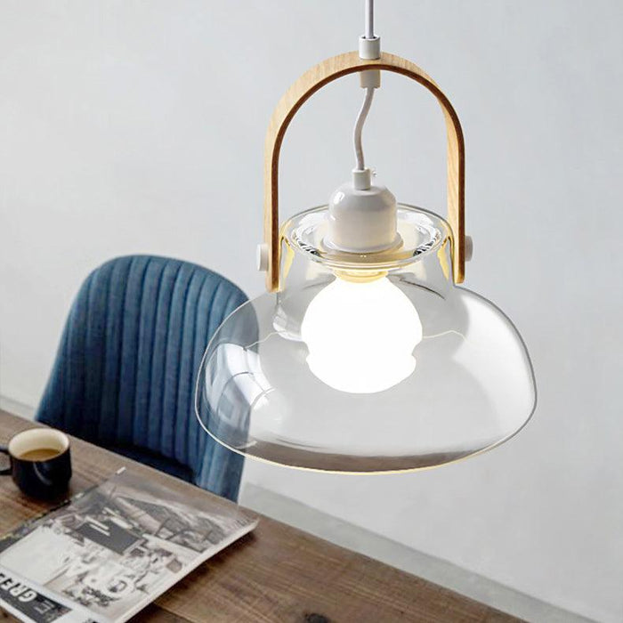 Skandi Clear Glass Wooden Look Pendant Light - DWHOME