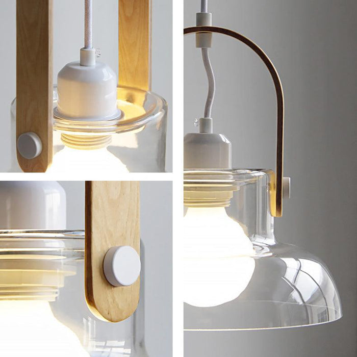 Skandi Clear Glass Wooden Look Pendant Light - DWHOME