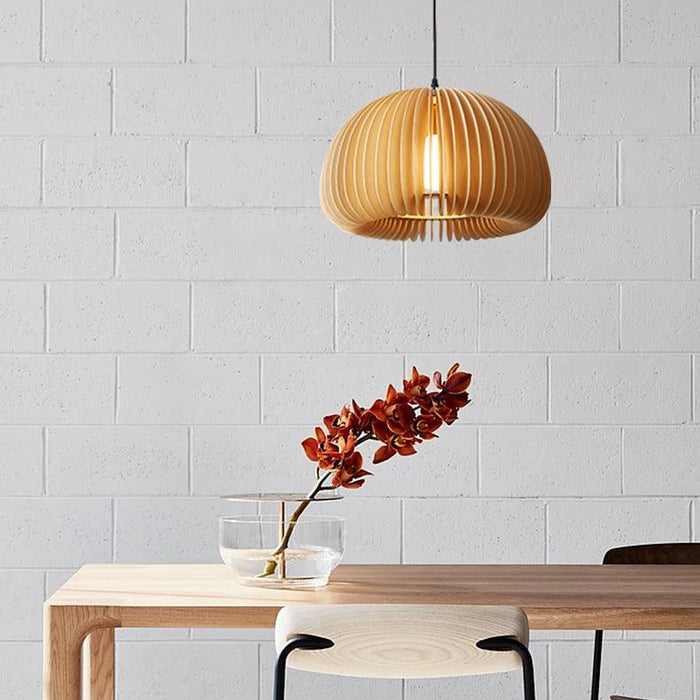 Septo Wooden Shade Japandi Pendant Light - DWHOME