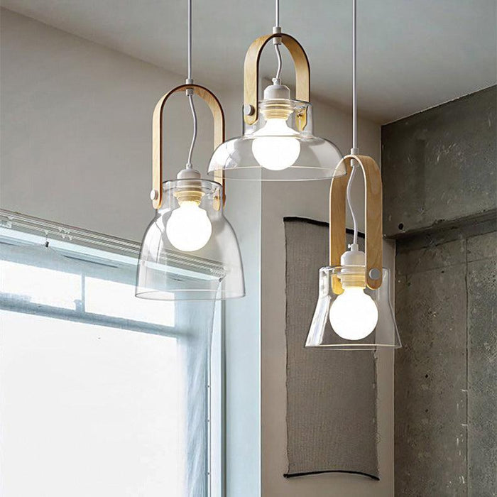 Skandi Clear Glass Wooden Look Pendant Light - DWHOME