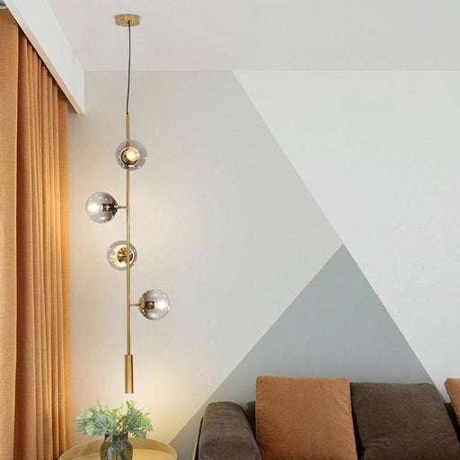 Olive Tree Branch 4 Bulb Staircase Void Brass Pendant Light-DWHOME