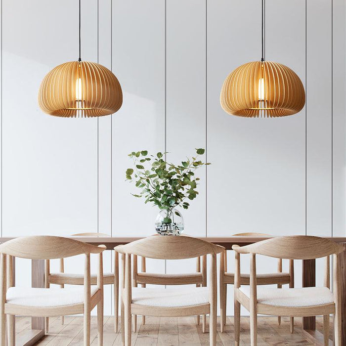 Septo Wooden Shade Japandi Pendant Light - DWHOME