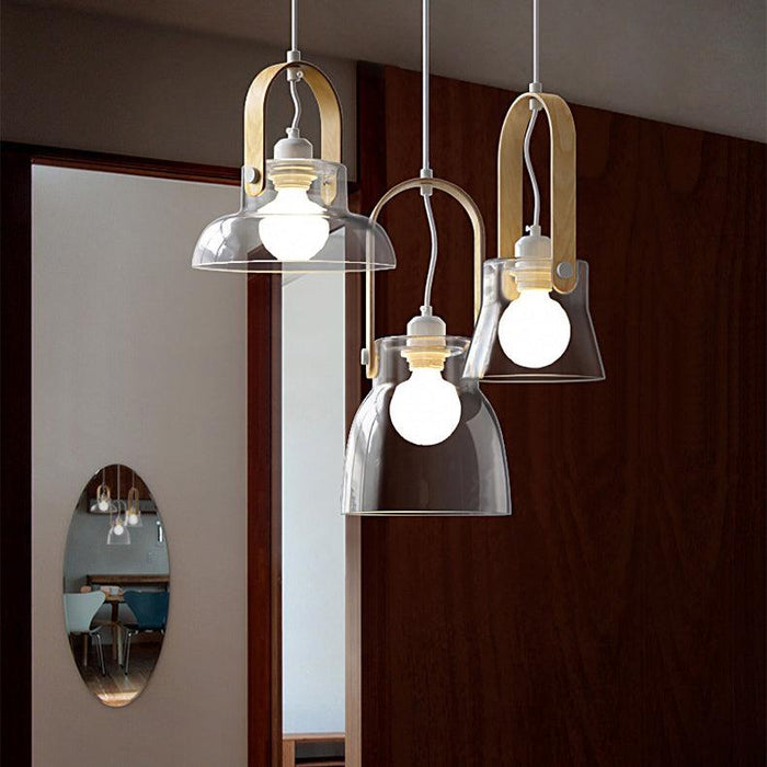 Skandi Clear Glass Wooden Look Pendant Light - DWHOME