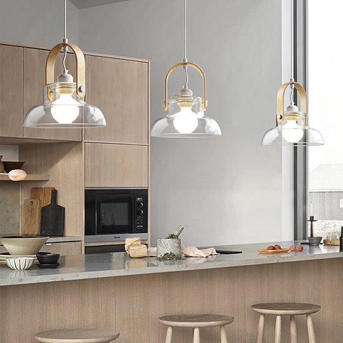 Skandi Clear Glass Wooden Look Pendant Light - DWHOME