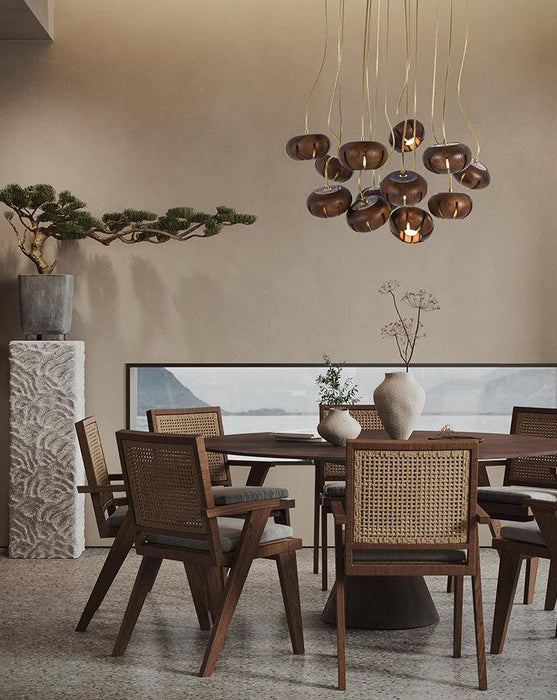 Wooden Petal Round Cluster Pendant Light - DWHOME