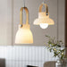 Skandi white milk glass wooden handle pendant light - DWHOME