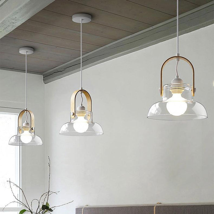 Skandi Clear Glass Wooden Look Pendant Light - DWHOME