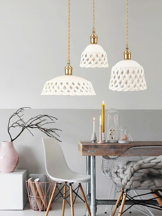 Openwork Ceramic Pendant Swag Light-DWHOME