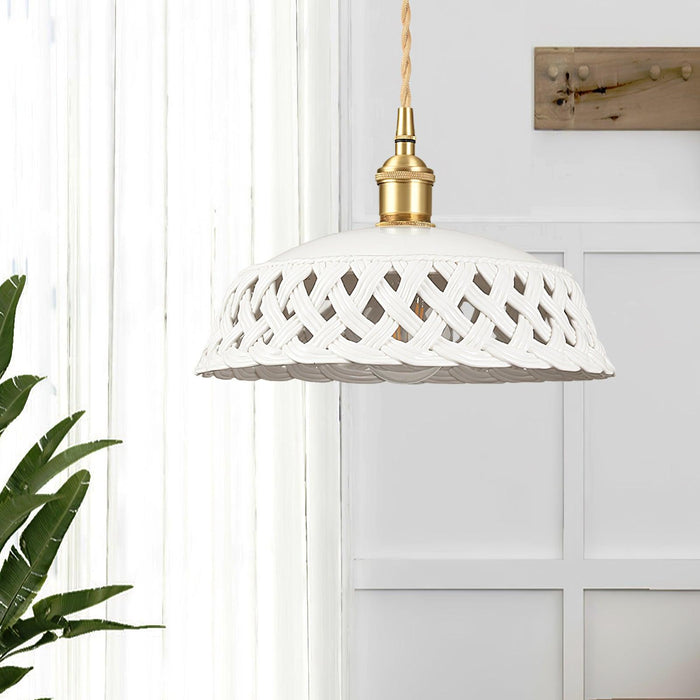 Openwork Ceramic Pendant Swag Light-DWHOME