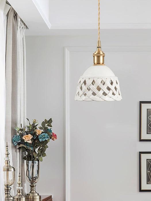 Openwork Ceramic Pendant Swag Light-DWHOME