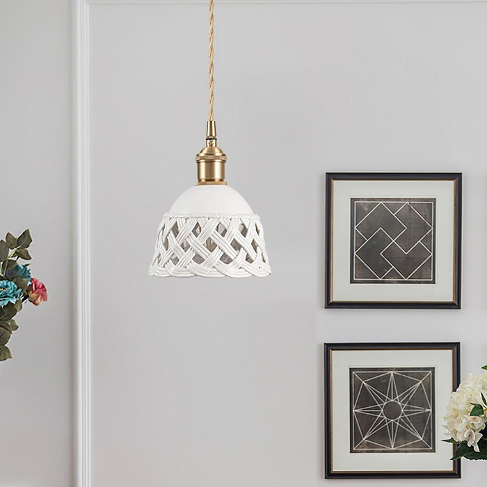 Openwork Ceramic Pendant Swag Light-DWHOME