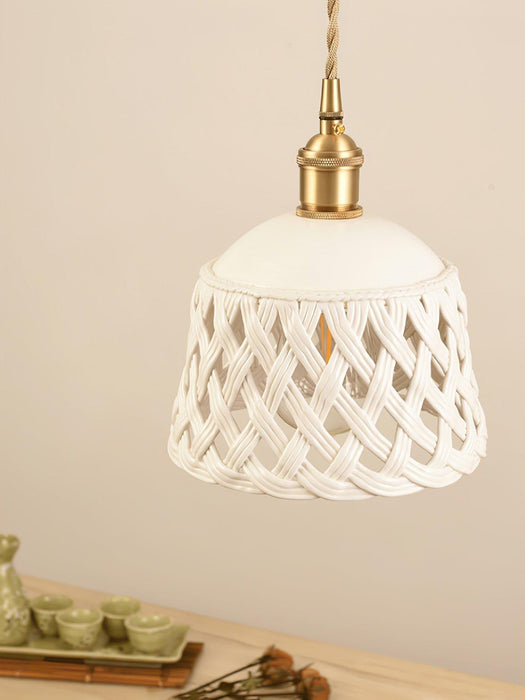 Openwork Ceramic Pendant Swag Light-DWHOME