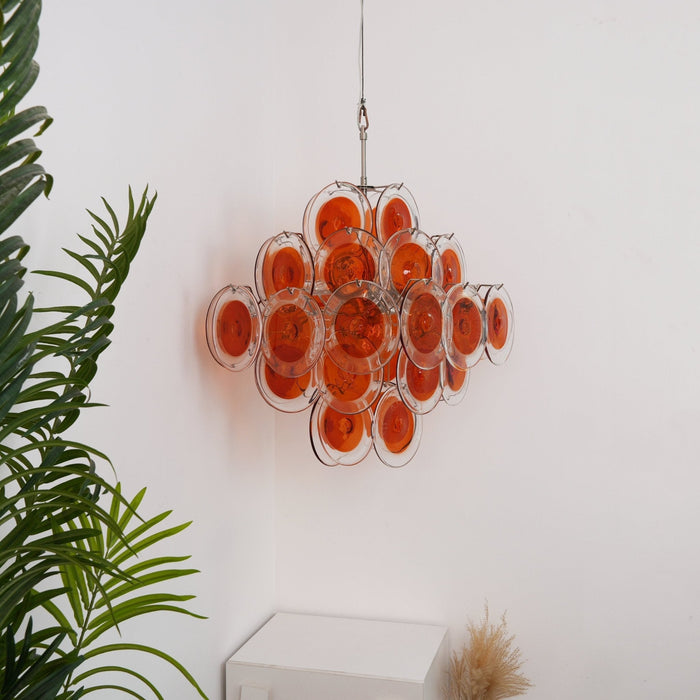 Orange Transparent Murano Disc Chandelier-DWHOME