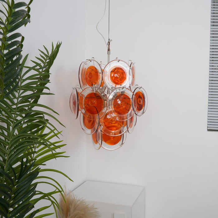 Orange Transparent Murano Disc Chandelier-DWHOME
